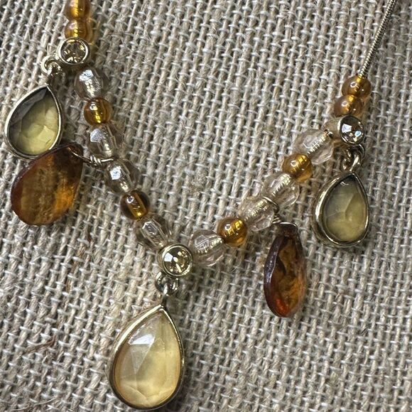 Lia Sophia Caramel Corn Mother of Pearl, Crystal, Gold Teardrop Stones Necklace - Picture 2 of 4